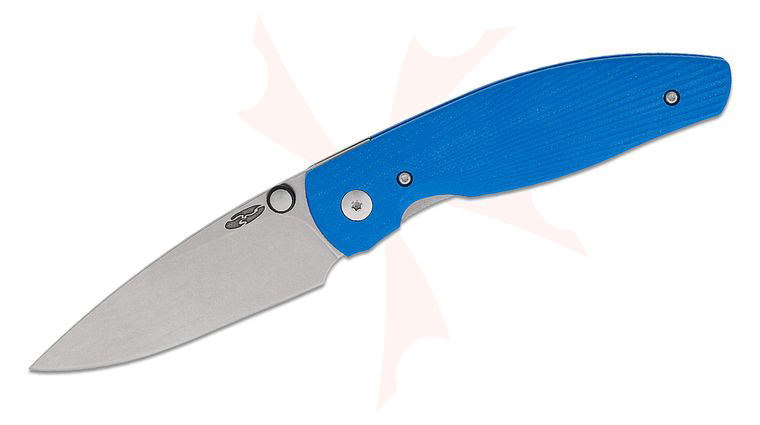 Three Rivers MFG TRM Atom Liner Lock Folding Knife 3.5 inch CPM-MagnaCut Tumbled Drop Point Blade, Sunburst Royal Blue G10 Handles