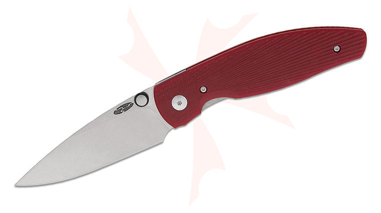 Three Rivers MFG TRM Atom Liner Lock Folding Knife 3.5 inch CPM-MagnaCut Tumbled Drop Point Blade, Sunburst Ruby Red G10 Handles