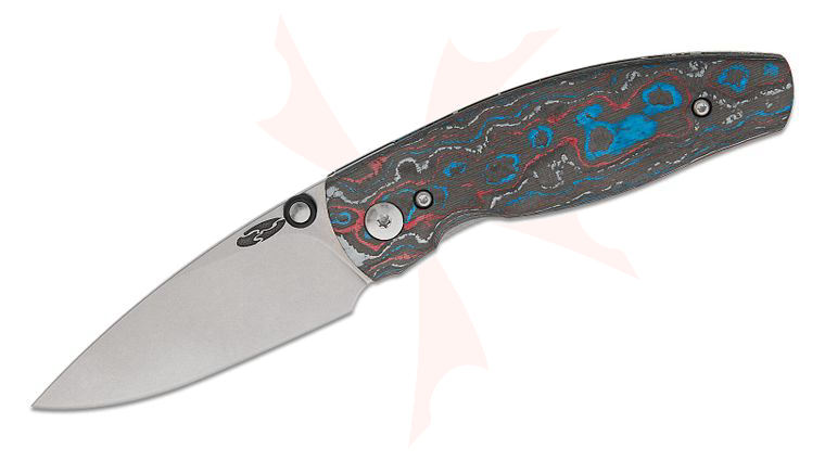 Three Rivers MFG TRM Neutron 2 Liner Lock Folding Knife 3 inch CPM-MagnaCut Tumbled Drop Point Blade, 3D Contoured Star Spangled CamoCarbon Handles