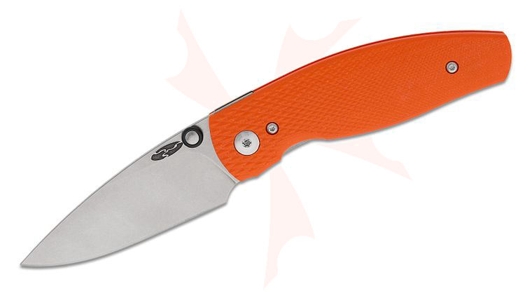 Three Rivers MFG TRM Neutron 2 Liner Lock Folding Knife 3 inch CPM-MagnaCut Tumbled Drop Point Blade, Lizard Skin Hunter Orange G10 Handles
