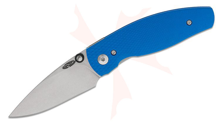 Three Rivers MFG TRM Neutron 2 Liner Lock Folding Knife 3 inch CPM-MagnaCut Tumbled Drop Point Blade, Lizard Skin Royal Blue G10 Handles