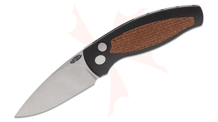 Three Rivers MFG TRM Pit Bull AUTO Folding Knife 3 inch CPM-MagnaCut Tumbled Drop Point Blade, 3D Machined Burlap Micarta Handles