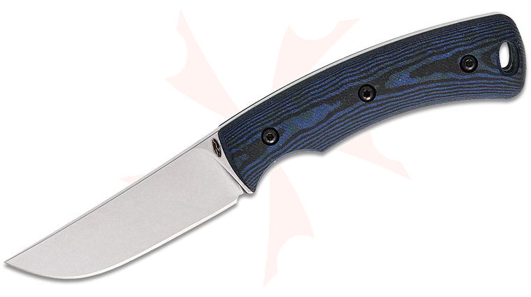 Three Rivers MFG TRM TAGALONG Pocket Fixed Blade Knife 2.3125 inch CPM-MagnaCut Tumbled Drop Point Blade, 3D Machined Black and Blue Richlite Handles, Leather Pocket Sheath
