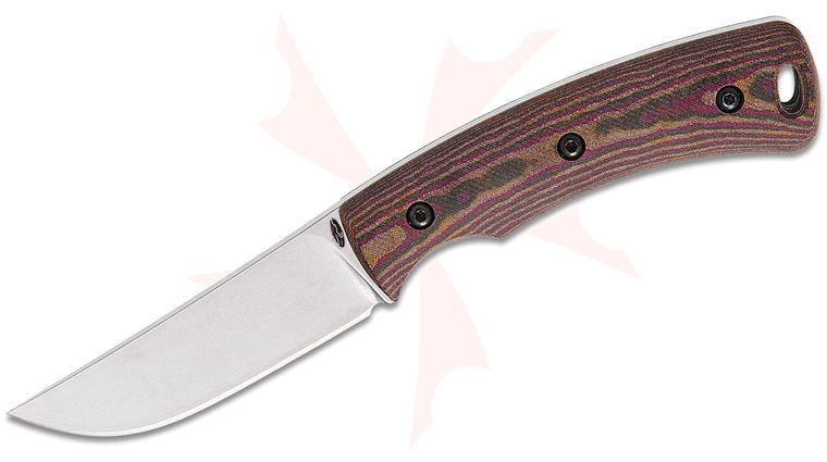 Three Rivers MFG TRM TAGALONG Pocket Fixed Blade Knife 2.3125 inch CPM-MagnaCut Tumbled Drop Point Blade, 3D Machined Chocolate Brown and Red Richlite Handles, Leather Pocket Sheath