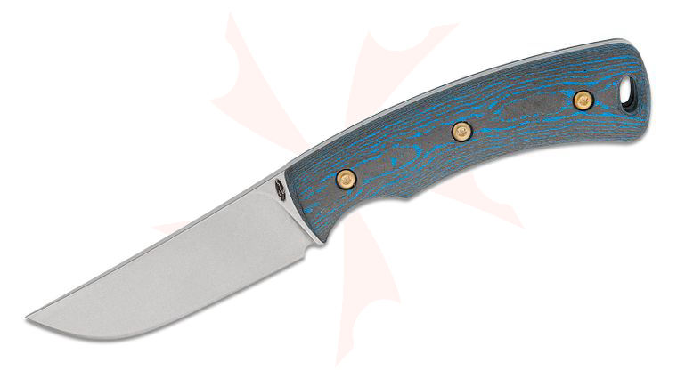Three Rivers MFG TRM TAGALONG Pocket Fixed Blade Knife 2.3125 inch CPM-MagnaCut Tumbled Drop Point Blade, 3D Machined Electric Blue CamoCarbon Handles, Leather Pocket Sheath