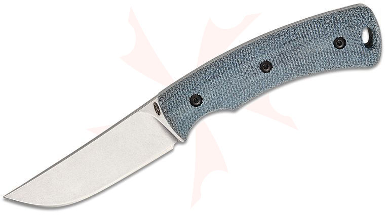 Three Rivers MFG TRM TAGALONG Pocket Fixed Blade Knife 2.3125 inch CPM-MagnaCut Tumbled Drop Point Blade, 3D Machined Blue Denim Micarta Handles, Leather Pocket Sheath