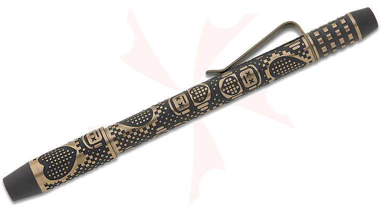 Ti2 Design TechLiner Shorty Brass Pen, Robot Heart Engraving, 5 inch Overall, Black TRD Two-Tone