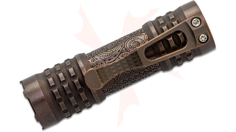 CWF Custom Flashlights/Ti2 Design Custom Hawaiian Engraved Pele Flashlight, Aged Copper