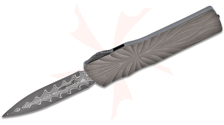 Brian Tighe Custom Twist Tighe OTF Automatic 3.75 inch Damacore DC18N Double Edge Blade, Milled Titanium Handle, Timascus Clip