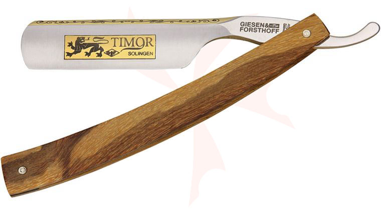 Timor Straight Razor 6/8 inch Carbon Steel Blade with Gold Timor Etching, Maple Wood Handles