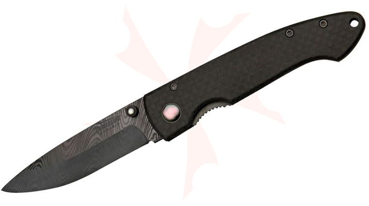 Timberline Ceramic Folding Knife 2.75 inch Damascus Pattern Mirror Polish Blade, Carbon Fiber Handles