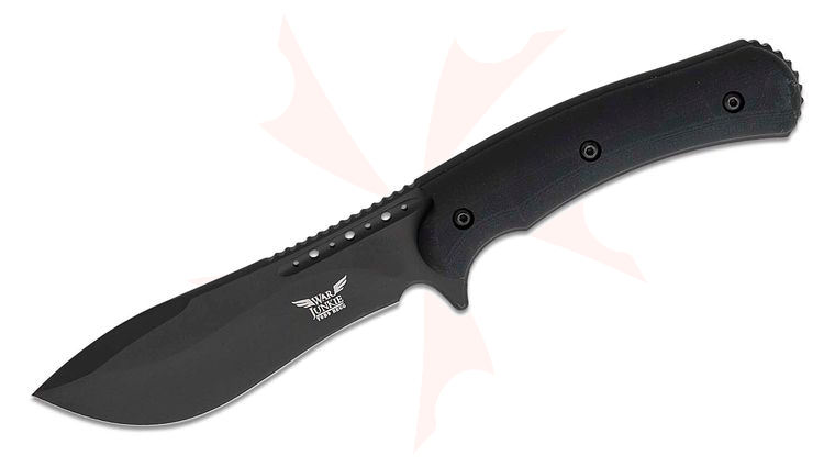 Todd Begg Knives War Junkie All Terrain Fixed Blade Knife 4.875 inch S35VN Black PVD Recurve, Contoured Black G10 Handles, Boltaron Sheath