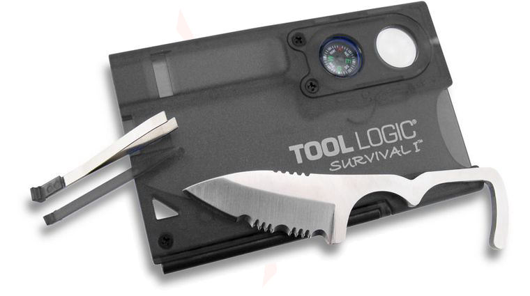 Tool Logic Survival Card I Charcoal Ultra Slim Card Tool with Compass & 8x Power Lens