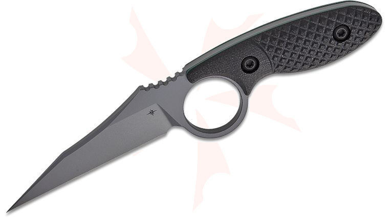 Toor Knives Cortano W Fixed Blade Knife 3.175 inch CPM-M4 Phantom Gray KG Gunkote Wharncliffe Blade, Milled Black G10 Handles with Index Finger Ring, Black Kydex Sheath