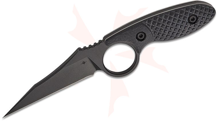 Toor Knives Cortano W Fixed Blade Knife 3.175 inch CPM-M4 SOCOM Black KG Gunkote Wharncliffe Blade, Milled Black G10 Handles with Index Finger Ring, Black Kydex Sheath