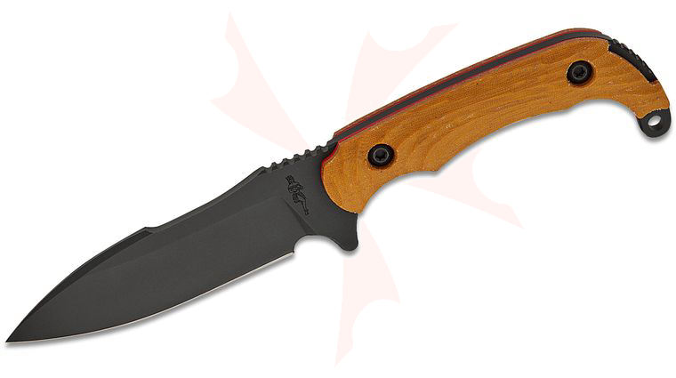 Toor Knives Pin-Up Apnea Fixed Blade Knife 4.25 inch CPM-CruWear Black KG GunKote Harpoon Blade, Machined Tan Micarta Handles, FlexTech Kydex Sheath