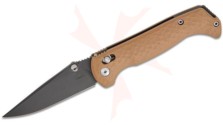 Toor Knives Dropwing Crossbar Lock Folding Knife 3.5 inch CPM-MagnaCut Black KG Gunkote Drop Point Blade, Coyote Tan G10 Handles