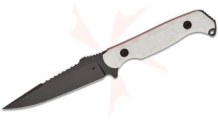 Toor Knives Darter S Fixed Blade Knife 4.25 inch CPM-M4 Black KG Gunkote Double Edge Sawback Drop Point Blade, Disruptive Gray G10 Handles with Red Liners, Kydex Sheath
