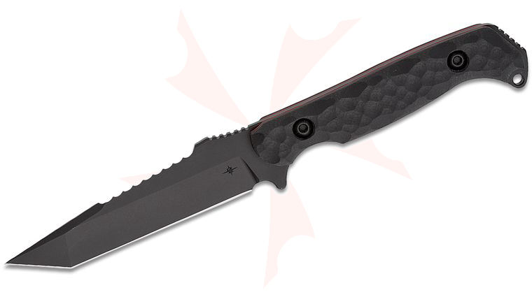 Toor Knives Darter T Fixed Blade Knife 4.25 inch CPM-M4 Black KG Gunkote Double Edge Sawback Tanto Blade, Shadow Black G10 Handles with Red Liners, Kydex Sheath
