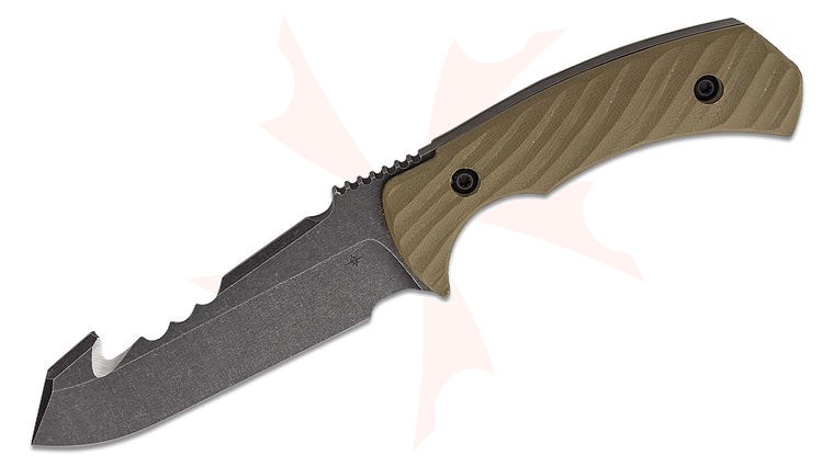 Toor Knives Egress SAR Fixed Blade Knife 4.875 inch CPM-S35VN Black Oxide Blade with SERE Hook, Covert Green G10 Handles with Tungsten Carbide Breacher Ball, Camo FlexTech Kydex Sheath