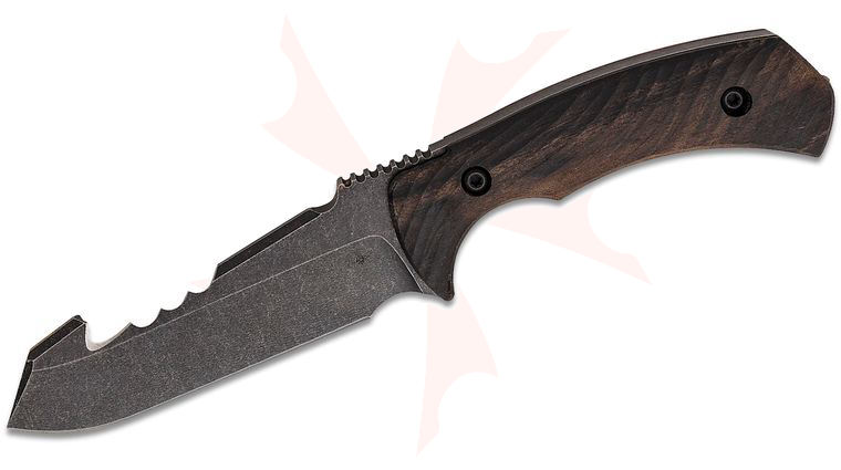 Toor Knives Egress SAR Fixed Blade Knife 4.875 inch CPM-S35VN Black Oxide Blade with SERE Hook, Ebony Wood Handles with Tungsten Carbide Breacher Ball, Brown FlexTech Kydex Sheath