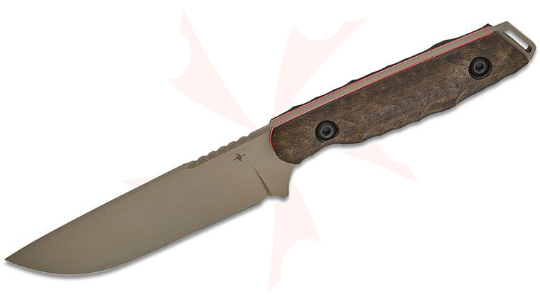Toor Knives Field 2.0 Fixed Blade Knife 4.5 inch CPM-154 Canyon Drab Drop Point Blade, Dynamic Fluted Ebony Wood Handles, DuoTone Kydex Sheath