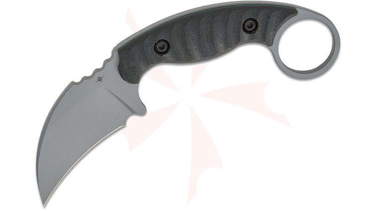 Toor Knives Karsumba R Fixed Blade Karambit Knife 2.5 inch CPM-M4 Phantom Gray KG Gunkote Hawkbill Blade, Milled Black G10 Handles with Pinky Ring, Kydex Sheath