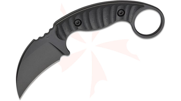 Toor Knives Karsumba R Fixed Blade Karambit Knife 2.5 inch CPM-M4 SOCOM Black KG Gunkote Hawkbill Blade, Milled Black G10 Handles with Pinky Ring, Kydex Sheath