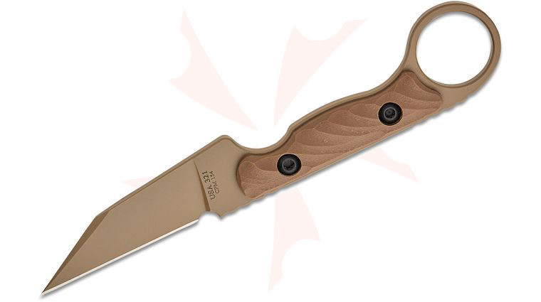 Toor Knives Jank Shank Pikal Fixed Blade Neck Knife 3 inch CPM-154 Flat Dark Earth Wharncliffe Blade, Machined Tan G10 Handles with Pinky Ring, Kydex Sheath