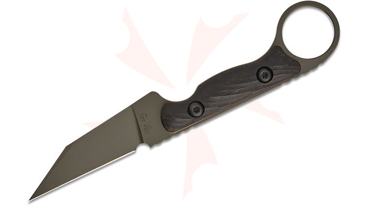 Toor Knives Jank Shank Pikal Fixed Blade Neck Knife 3 inch CPM-154 Spanish Moss Wharncliffe Blade, Dynamic Fluted Walnut Wood Handles with Pinky Ring, Kydex Sheath