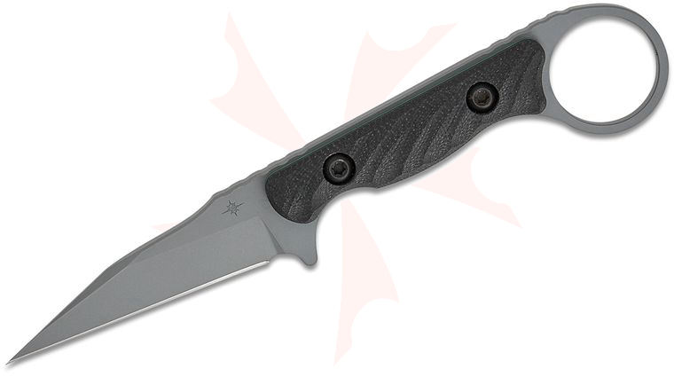 Toor Knives Jank Shank W Fixed Blade Neck Knife 3 inch CPM-M4 Phantom Gray KG GunKote Wharncliffe Blade, Machined Black G10 Handles with Pinky Ring, FlexTech Kydex Sheath