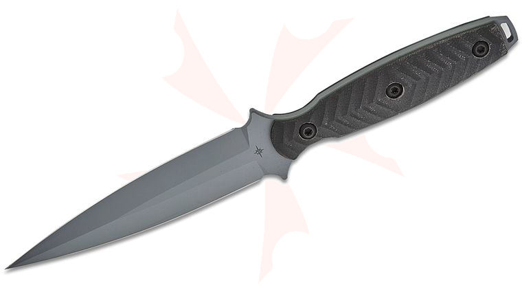 Toor Knives Specter Fixed Blade Knife 4.75 inch CPM-M4 Phantom Gray KG Gunkote Double Edge Dagger Blade, Black G10 Handles, DuoTone Kydex Sheath