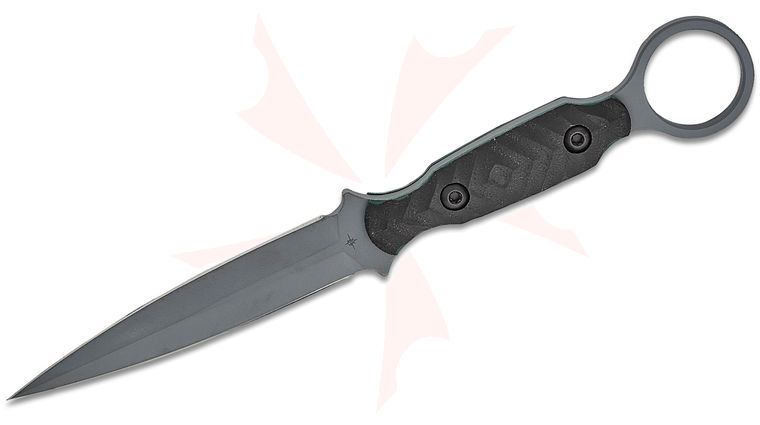 Toor Knives Specter R Fixed Blade Knife 4.25 inch CPM-M4 Phantom Gray KG Gunkote Double Edge Dagger Blade, Black G10 Handles with Pinky Ring, DuoTone Kydex Sheath