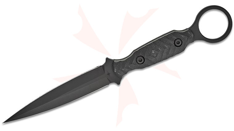 Toor Knives Specter R Fixed Blade Knife 4.25 inch CPM-M4 SOCOM Black KG Gunkote Double Edge Dagger Blade, Black G10 Handles with Pinky Ring, DuoTone Kydex Sheath