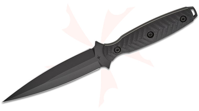 Toor Knives Specter Fixed Blade Knife 4.75 inch CPM-M4 SOCOM Black KG Gunkote Double Edge Dagger Blade, Black G10 Handles, DuoTone Kydex Sheath