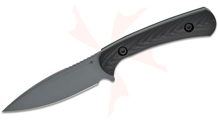 Toor Knives Ravyth S Fixed Blade Knife 3.6 inch CPM-M4 Phantom Gray KG Gunkote Drop Point Blade, Milled Black G10 Handles, Black FlexTech Kydex Sheath