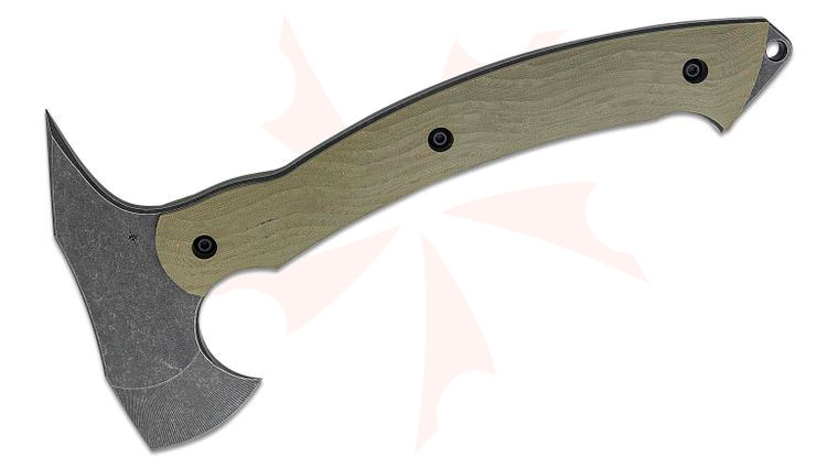 Toor Knives Tomahawk, 11 inch Overall, D2 Black Stonewashed Axe Head with Spike, Covert Green G10 Handles, Camo Kydex Sheath