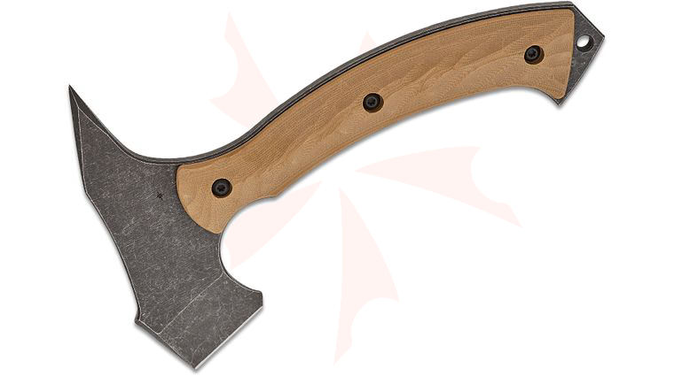 Toor Knives Tomahawk F13, 9 inch Overall, D2 Black Oxide Axe Head with Spike, Omaha Tan G10 Handles, Black FlexTech Kydex Sheath