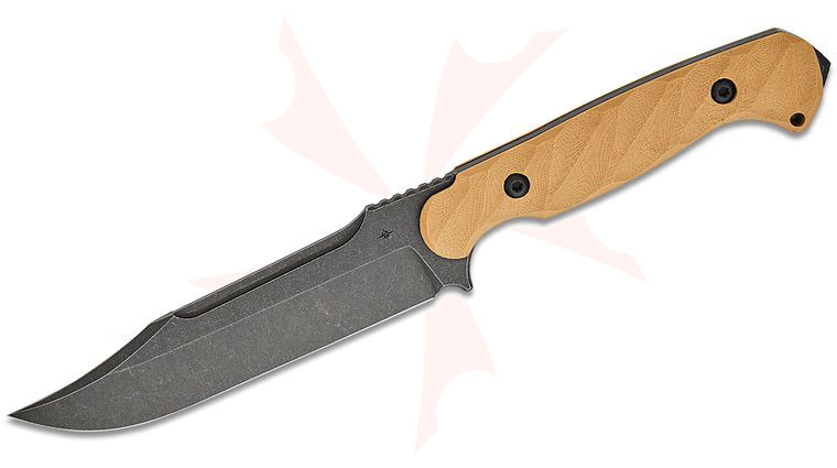 Toor Knives Valor MK1 Fixed Blade Knife 5.5 inch CPM-CruWear Black Oxide Clip Point Blade, 3D Machined Omaha Tan G10 Handles, Black FlexTech Kydex Sheath