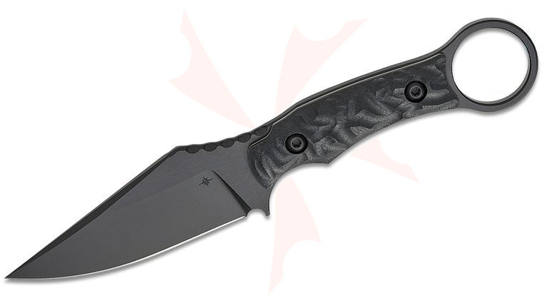 Toor Knives Vandal Fixed Blade Knife 4.125 inch CPM-M4 Black KG Gunkote Harpoon Drop Point Blade, Machined SOCOM  Black G10 Handles with Pinky Ring, Kydex Sheath