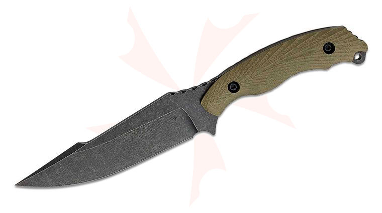 Toor Knives Raven Fixed Blade Knife 5.5 inch CPM-3V Black Oxide Harpoon, Covert Green G10 Handles with Tungsten Carbide Breacher Ball, Camo FlexTech Kydex Sheath