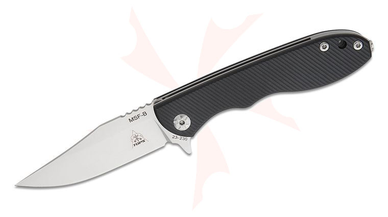 TOPS Knives Mini Scandi Liner Lock Flipper Knife 3.25 inch Elmax Satin Clip Point Blade, Milled Black G10 Handles