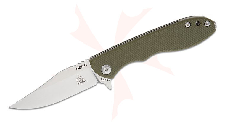 TOPS Knives Mini Scandi Liner Lock Flipper Knife 3.25 inch Elmax Satin Clip Point Blade, Milled OD Green G10 Handles