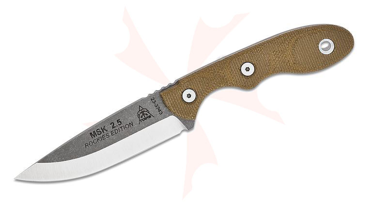 TOPS Knives Mini Scandi Knife Rockies Edition Fixed 3 inch 1095 Stonewashed Blade, Green Canvas Micarta Handles, Kydex Sheath