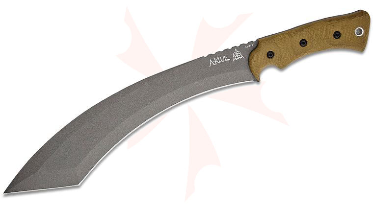 TOPS Knives A-Klub Fixed Blade Knife 12.38 inch 1095 Tungsten Cerakote Recurve Tanto Blade, Green Canvas Micarta Handles, Kydex Sheath