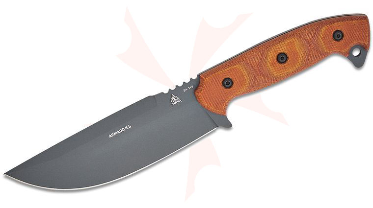 TOPS Knives Armado 6.5 Fixed Blade Knife 6.5 inch 1095 Sniper Gray Cerakote Blade, Tan Canvas Micarta Handles, Kydex Sheath