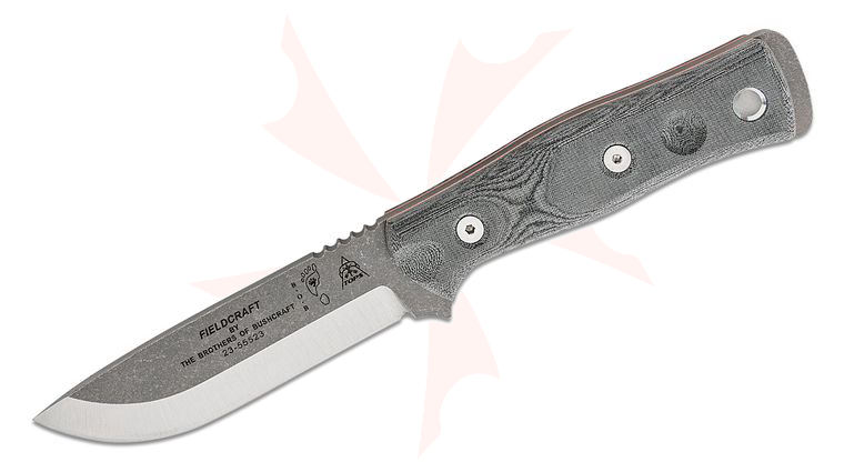 TOPS Knives BOB Brothers of Bushcraft Hunter 4-5/8 inch 1095 Tumbled Blade, Gray Linen Micarta Handles