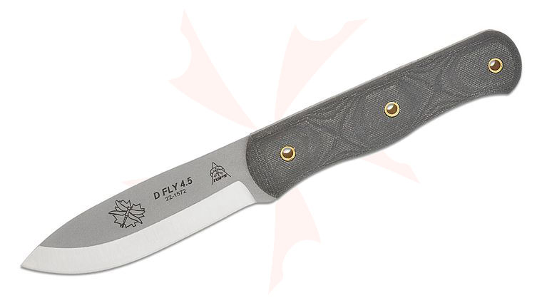 TOPS Knives Dragonfly 4.5 Fixed 4.5 inch 1095 Carbon Blade, Black Micarta Handles, Leather Sheath