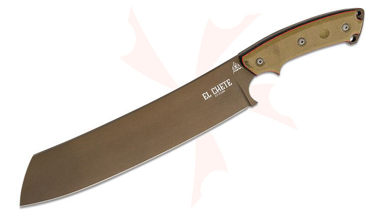 TOPS Knives El Chete Fixed 12 inch Midnight Bronze Blade, Green/Black Canvas Micarta Handles, Kydex Sheath with Rotating Clip