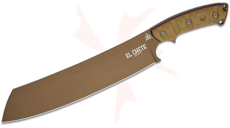 TOPS Knives El Chete Fixed 12 inch Midnight Bronze Blade, Green/Black Canvas Micarta Handles with Rocky Mountain Tread, Kydex Sheath with Rotating Clip